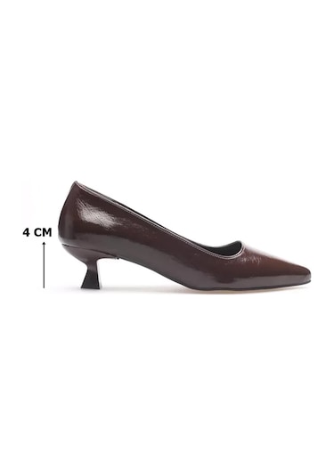 Trendella Kadın Acı Kahve Kırışık Rugan Kısa Topuklu Stiletto Ayakkabı Tr20ms03d Siyah