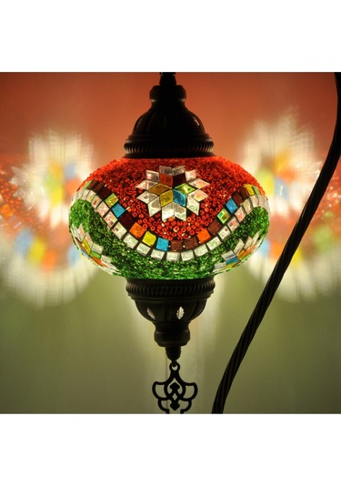 Mozaik Lamba Renkli Desenli Abajur Yatak Odası Gece Lambası Çok Renkli