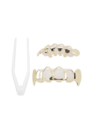 Lemestar Hip Hop Altın Diş Protezi: Delikli Tasarım, Mikro Zirkon Taşlı Zincirli, Üst/alt Dişlere Uygun, Kaliteli Pirinçten Yapım Gold