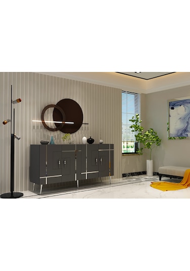 Honest Konsol Tv Sehpası Çok Amaçlı Dolap 150 Cm Antrasit Gümüş