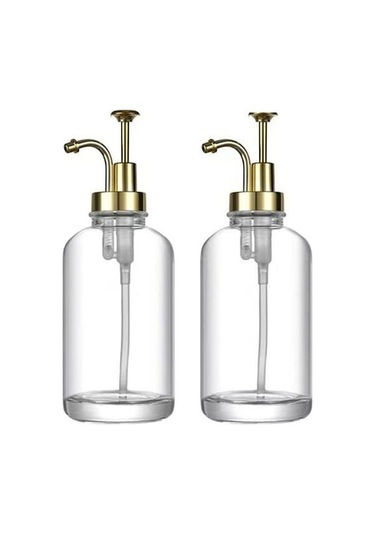 Altın 2 Adet 17oz Kahve Şurubu Dağıtıcı Şeffaf Cam Şurup Pompalı Şişe Kahve Bar Aksesuarları Ev Otel Restoran İçin Şampuanlık Altın