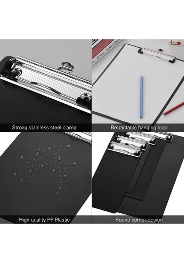 Youmex Siyah A6 Plastik Ofis Yazma Tahtası - Dayanıklı Çelik Kıskaçlı Belge Tutucu, Duvar Asma Düğmeli Çok Renkli