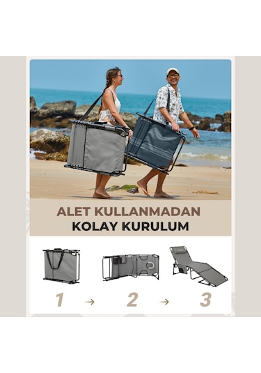Kingcamp Magnolia B10 Hands-free Premium 7 Kademeli Katlanır Şezlong Grey Gri