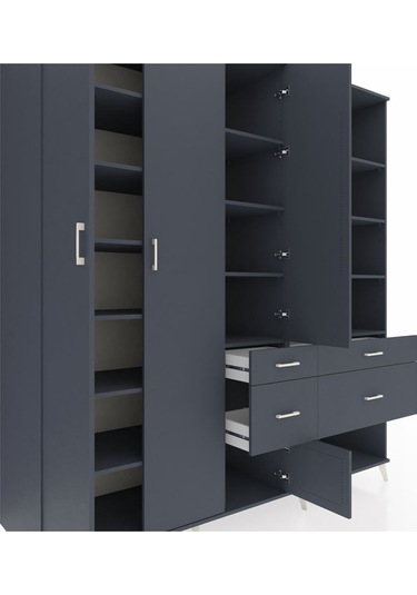 Kronos Dolap 14 Raflı 4 Çekmeceli 4 Kapaklı 220x59x243 Antrasit-antrasit/antrasit Antrasıt/antrasıt