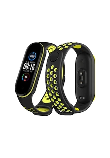 Newface - 475 - Xiaomi Mi Band 4 Spor Delikli Kordon - Csmo-tex - - Siyah-yeşil