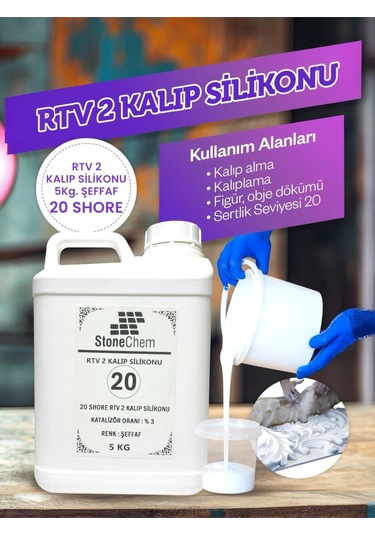 Yüksek Kalite 1. Sınıf Rtv 2 Kalıp Silikonu 5 Kg Yarı Şeffaf 20 Shore 5 KG