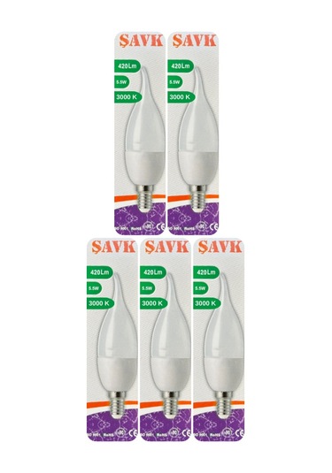 5 Adet Şavk 5,5w 37w Sarı Işık 3000k E14 Duylu İnce Duy Led Kıvrık Ampul