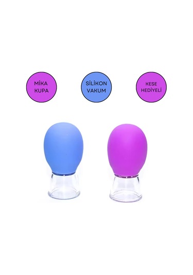 Mini Silikon Vakumlu Mika Yüz Masaj Kupası 2'li Set Mavi-mor Renk