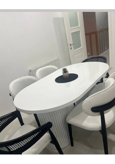 Meta 6'lı Polo Gazel Hazel Bohem İskandinav Ahşap 6 Kişilik Masa Takımı Krem