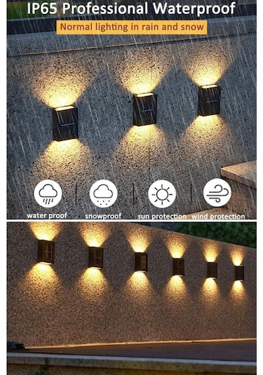 Tekli Yeni Model Solar Çift Taraflı Duvar Lambası Güneş Enerjili Aydınlatma Dekorasyon Aplik Işık Siyah