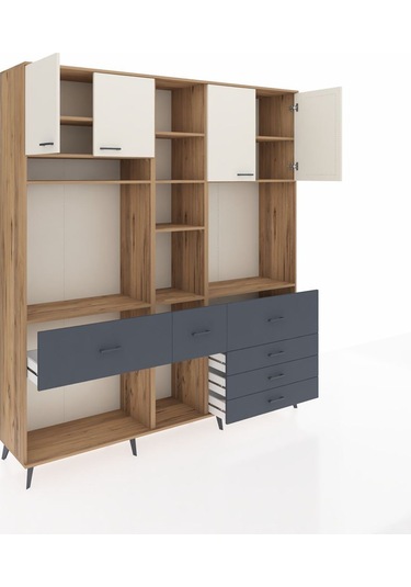 Hyperion Dolap 11 Raflı 6 Çekmeceli 4 Kapaklı 220x44x243 Çam-aytaşı/antrasit Aytası/antrasıt