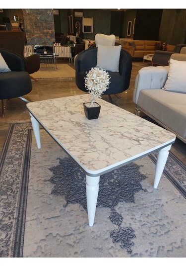 Akset Orta Sehpa Lüx Beyaz Mermer Gümüş