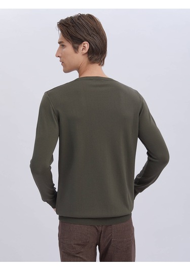 Haki Bisiklet Yaka Düz Örgü Triko Haki