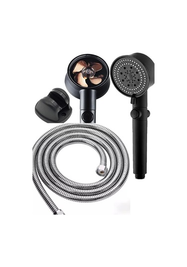 Qianfan Turbo Pervaneli 5 Fonksiyonlu Duş Başlığı Krom Duş Siyah