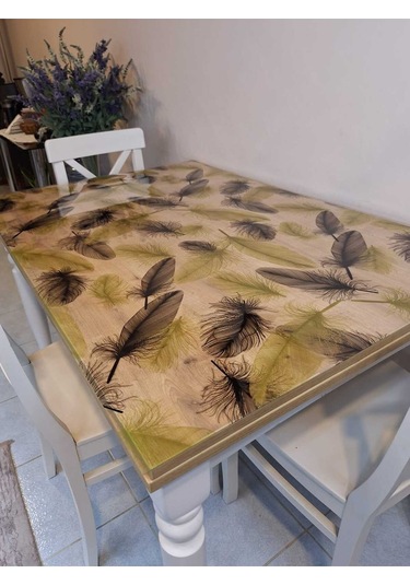 Kalın Pvc Masa Koruyucu 1.2 Mm Mika Örtü, 80 Cm En, Siyah Altın Tüy Siyah