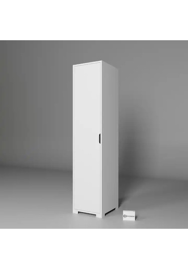 Duru 40 Cm Mat Beyaz 5 Raflı Kiler Tek Kapılı Banyo Ve Elbise Dolabı - Gardırop Beyaz