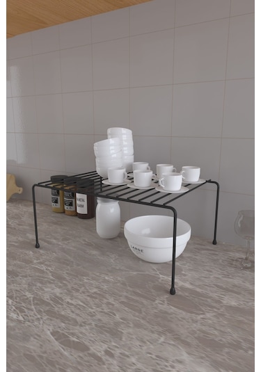 Eva Metal Tasarim Dolap Içi Düzenleyici Organizer Tezgah Banyo Tabak Bardak Düzenleme Siyah