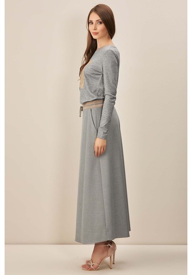 Evaze Gri Dokuma Etek Gri