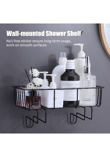Pazly Tuvalet Üstü Depolama Rafı - Kendinden Yapışkanlı Banyo Rafı, Duş Düzenleyici Şampuan Sepeti Siyah