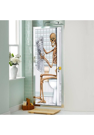 Ruicoo "korkunç Kafatası Desenli 3d Kapı Çıkartması - Kolay Yapışan Halloween Dekor" Çok Renkli