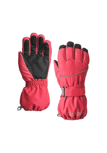 Geeksen Kış Çocuk Eldiveni 4-6 Yaş Kırmızı S, Isı Koruma Su Geçirmez, Kayak, Kayboard Ve Günlük Kullanım İçin Kırmızı