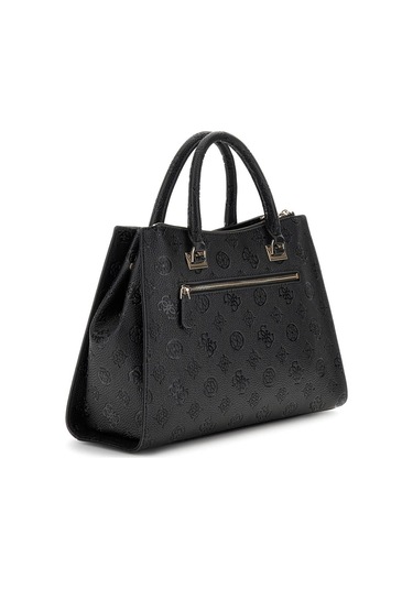 Kadın Kabartma Monogram Desenli Yapılandırılmış El Çantası - Siyah Siyah