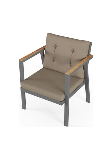 Sierra 2+1+1 Metal İskeletli Suya Dayanıklı Minderli Bahçe Balkon Mobilya Takımı Cappuccino