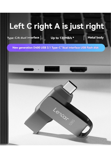 Springsun Lexar Jumpdrive D400 Usb 3.1 Type-c/a Çift Bağlantıli Flash Drive, 32-256gb, 130mb/s Aktarım Hızı, Metal Kasa, Veri Saklama Ve Yedekleme