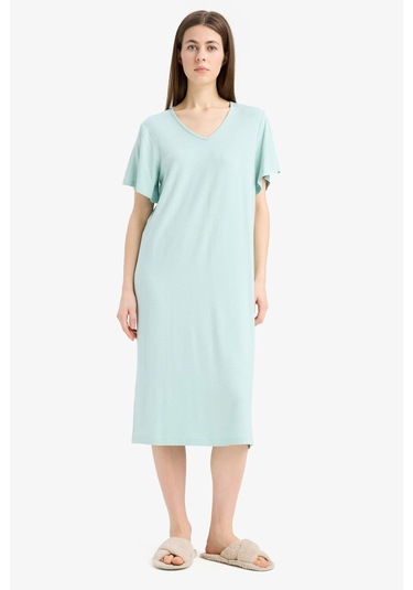 DeFacto V Yaka Kısa Kollu Gecelik-Fall in Love E0269AX25SPGN1169