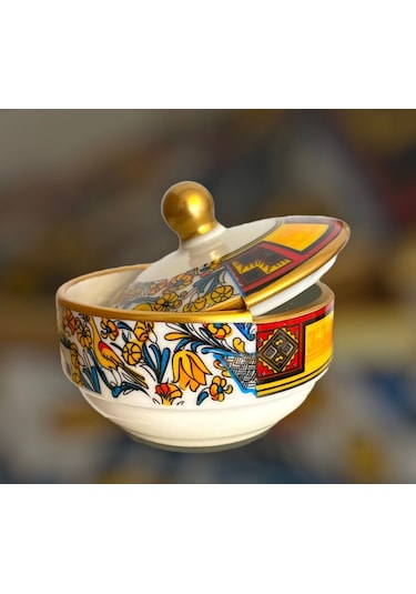 Fermato Porselen Kapaklı Şekerlik Canga Serisi Çok Renkli