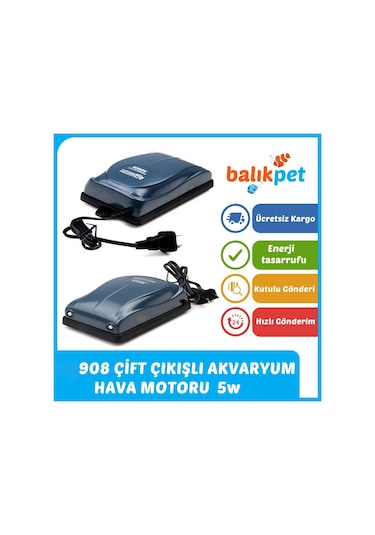 Aquawing 908 Çift Çıkışlı Akvaryum Hava Motoru 5w - 2x4 Litre Min