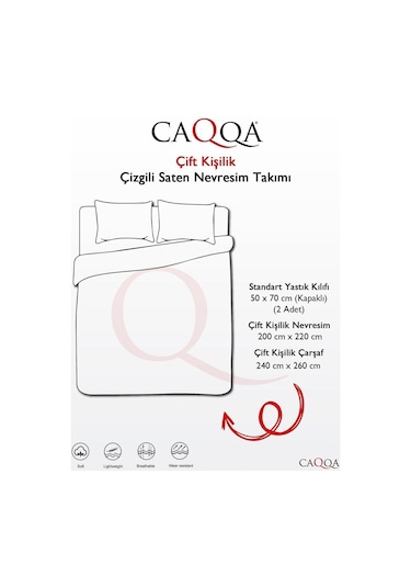 Caqqa Çift Kişilik Çizgili Saten Otel Nevresim Takımı