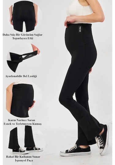 Lesa Wear İspanyol Paça Ayarlanabilir Yüksek Bel Esnek Toparlayıcı Ve Sıkılaştırıcı Hamile Tayt