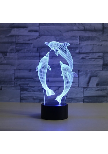 Sones Üç Yunus Şekli 3d Renkli Led Görüş Işığı Masa Lambası, 16 Renk Uzaktan Kumanda Versiyonu Çok Renkli