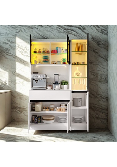 Lumıa Mıdı Sağ Vitrinli Led Li Modüler Kahve Köşesi Mat Beyaz Mdf Kahve Dolabı, Siyah Füme Cam Vitrinli, Büyük Boy Premium Kahve Istasyonu, Geniş Depolama Alanı Lumıa Mıdı Sağ Vitrinli Led Li Modüler Kahve Köşesi Mat Beyaz Mdf Kahve Dolabı, Siyah Füme Cam Vitrinli, Büyük Boy Premium Kahve Istasyonu, Geniş Depolama Alanı