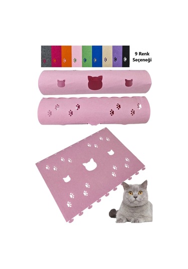 Kedi Oyuncağı Tüneli 1. Kalite 3mm Keçeden Geçmeli Kedi Ve Pati Figürlü 9 Renk A6