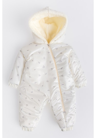 Kapüşonlu Peluş Astarlı Kışlık Kız-erkek Bebek Astronot-kozmonot Tulum Krem