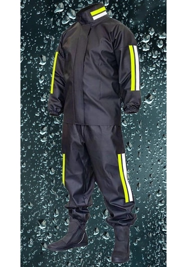 Premium Motorcu Kurye Yağmurluk Takım Su Geçirmez Pvc Kumaş Reflektörlü Tübitak Onaylı - Siyah Siyah