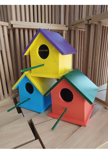Ahşap Kuş Yuvası Kuş Evi Dış Mekan Suya Dayanıklı 3 Adet 15x15x20