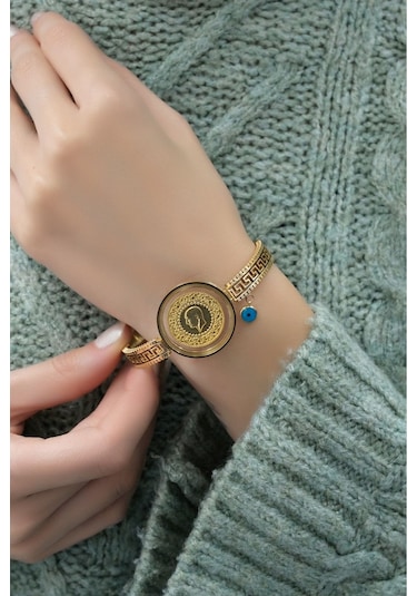 Yarım Altınlı Cam Çerçeveli Grek Kelepçe Çok Renkli