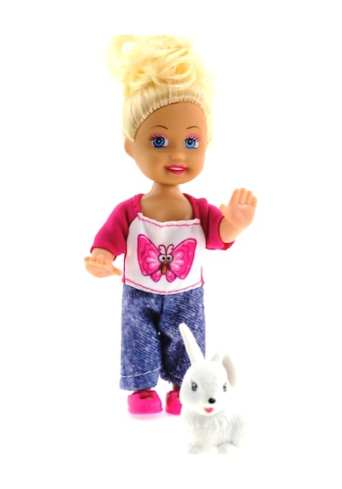 Cute Girl Tavşan Figürlü Sarışın Mini Bebek