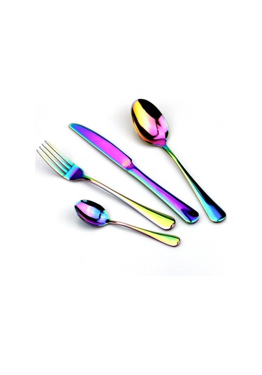 Çok Renkli 4 Adet Yemek Takımı Seti Paslanmaz Çelik Renkli Gökkuşağı Altın Bıçak Çatal Çay Kaşığı Gümüş Seti Çatal Bıçak Takımı Çok Renkli