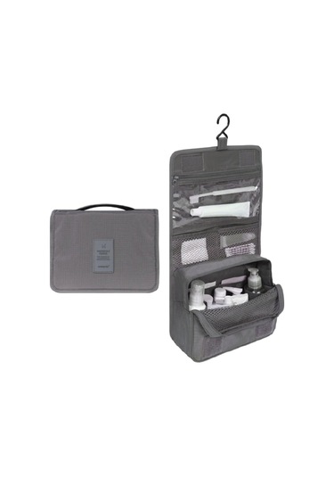 Mufunye Seyahat Tuvalet Çantası, Çok İşlevli Su Geçirmez, Katlanabilir Kanca, Gri