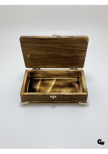 Doğal Ahşap Yakma Takı Kutusu Ahşap Saklama Kutusu Beyaz Çam Boy:20cm En:12cm Yük:6cm