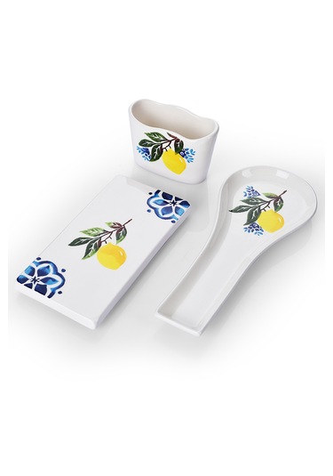 Piatti Naturali 3 Lü Mutfak Seti Limon Kaşık Altlığı Süngerlik Yağdanlık