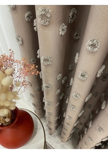 Brillant Carla Puffy Püsküllü Perde İstenilen Tüm Ölçülerde Kahve Kahve Rengi