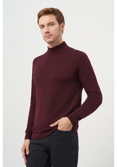 Morven Erkek Koyu Bordo Basic Yarım Balıkçı Yaka Dynamic Fit Rahat Kesim Triko 26kc017001752 Koyu Bordo Koyu Bordo