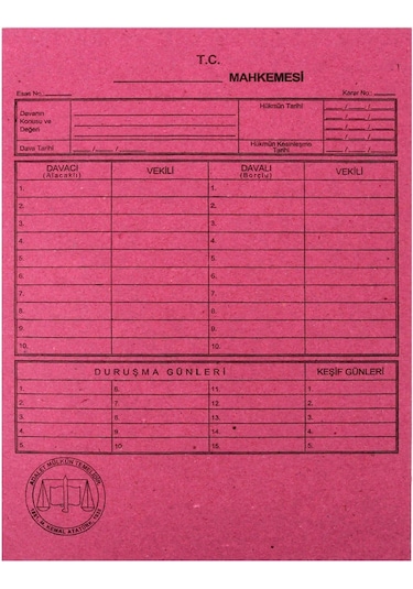Dava Mahkeme İcra Dosyası Pembe 100 Adet