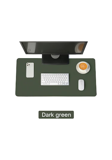 Büyük Pu Deri Masa Matı, Su Geçirmez Mouse Pad Koyu Yeşil, 60x30cm