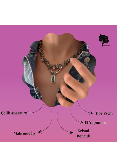 Makrome Bohem İp Örme Renkli El Yapımı Bağlamalı Kolye Çok REnkli